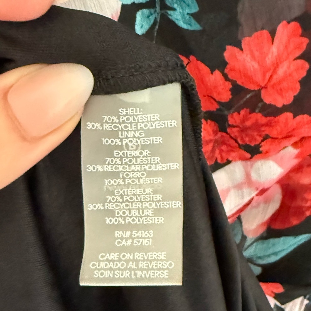 Calvin Klein Faux Wrap Black Red Floral Midi Wrap Dress - Size 8 - Picture 5 of 11